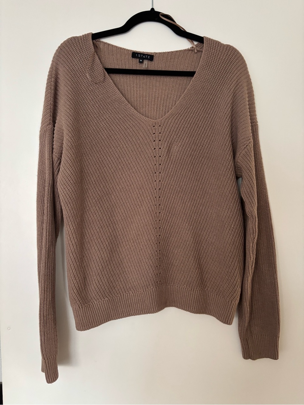 1 STATE Women's V-Neck Knit Sweater in Taupe